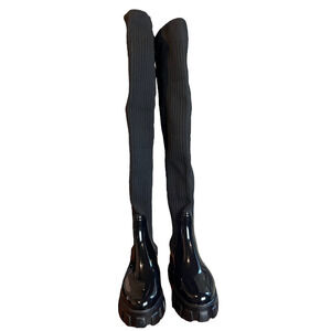 ASOS Design Gravity Over The Knee Wellie Boots in Black